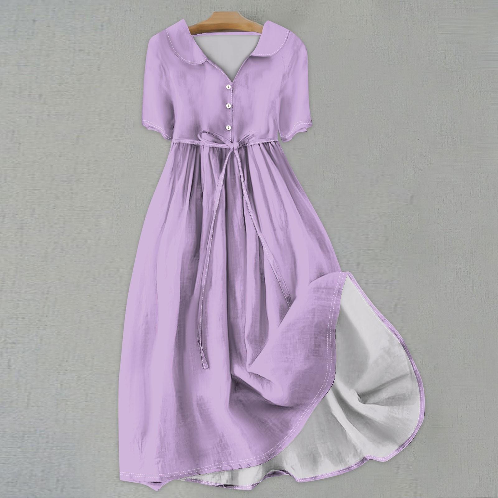 

Женская мода сплошной цвет воротник с лацканами пуговицы с коротким рукавом одежда ремни платье XL