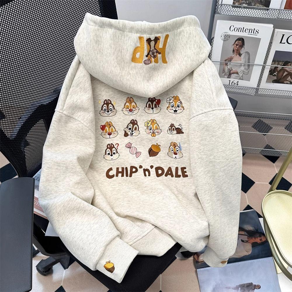 2025 Embroidered cartoon fleece sweater women's season design sense loose cute hooded jacket