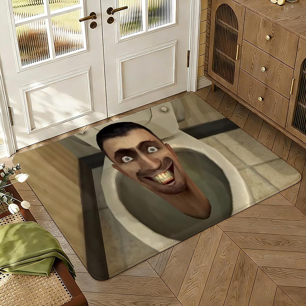 Cartoon S-Skibidi T-Toilet Floor Mat Soft Thickened Absorbent Non-Slip Bedroom Living Room Door Mat Home Decor Flannel Rugs