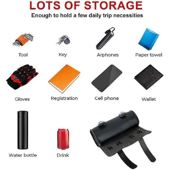 Motorcycle Tool Bag Universal Fork Bag PU Leather Saddlebag Front Fork Handlebar Sissybar Storage Roll Pouch for Harley Davidson Dyna Softail