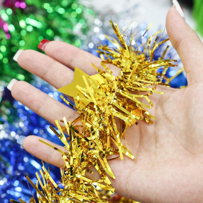 2/40M Colorful Foil Tinsel Ribbon Christmas Garland Xmas Tree Wrapping Ribbons Ornaments Wedding New Year Party Decor with Star
