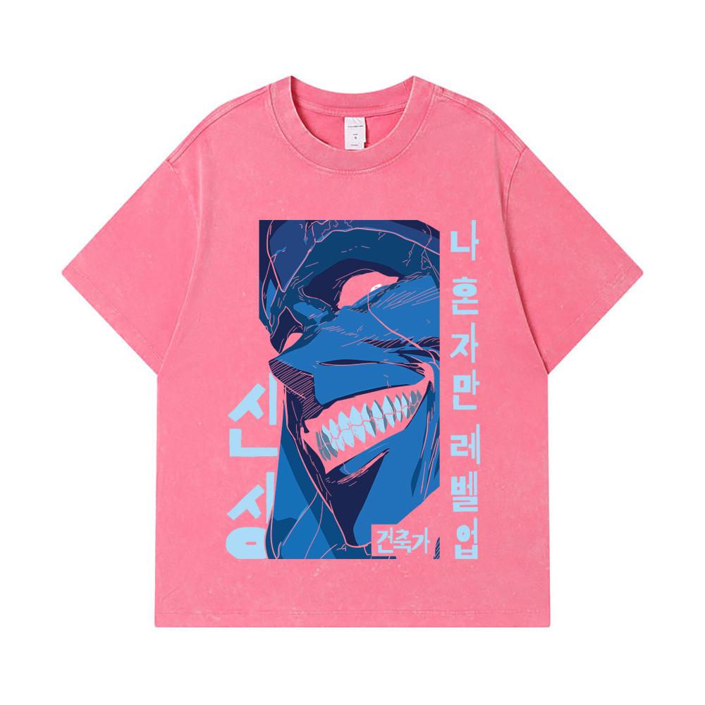 275 GSM Washed T-shirts 100% Cotton Solo Leveling V16 Print Unisex Heavy Cotton T Shirt