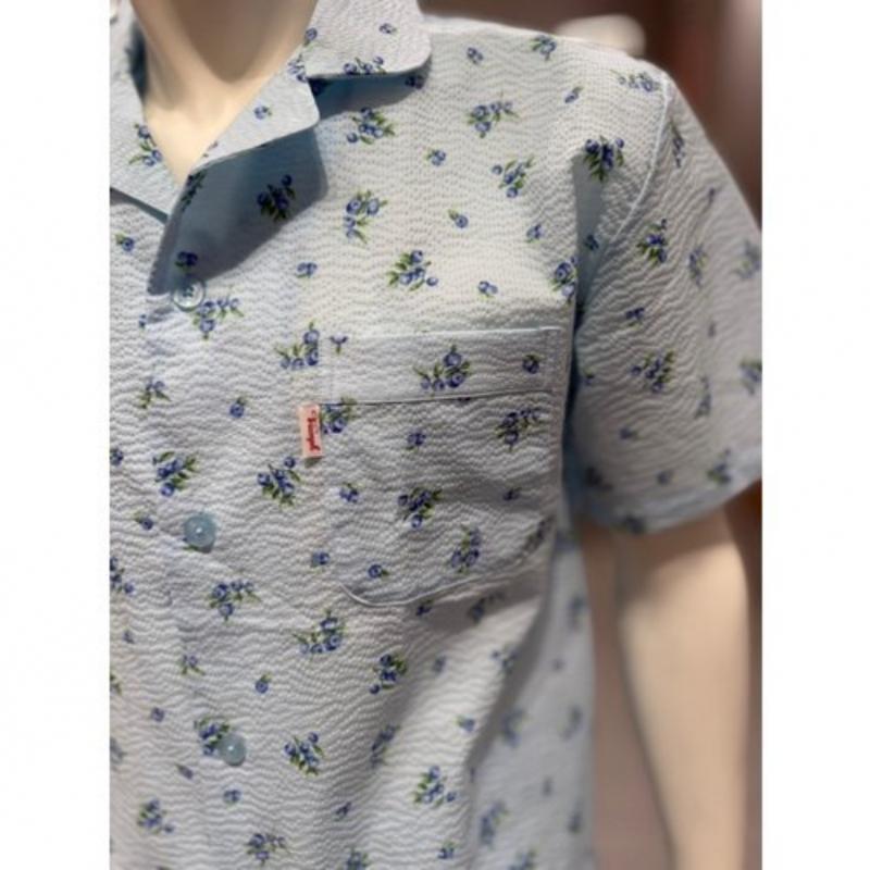 Triumph 100  Cotton Mini Ripple Blueberry Short Sleeve Men S Pajama Blue  Tempj2