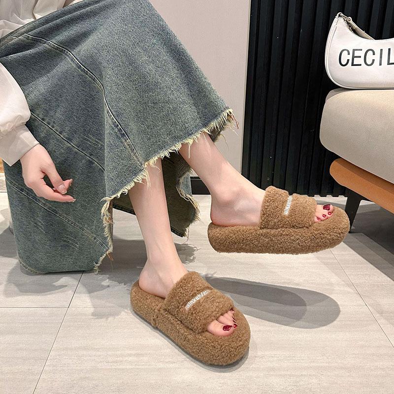 Niche Mao Mao slippers women's 2025 new Korean version ins trendy shoes autumn and winter embroidery thick-soled soft Mao Mao cotton slippers