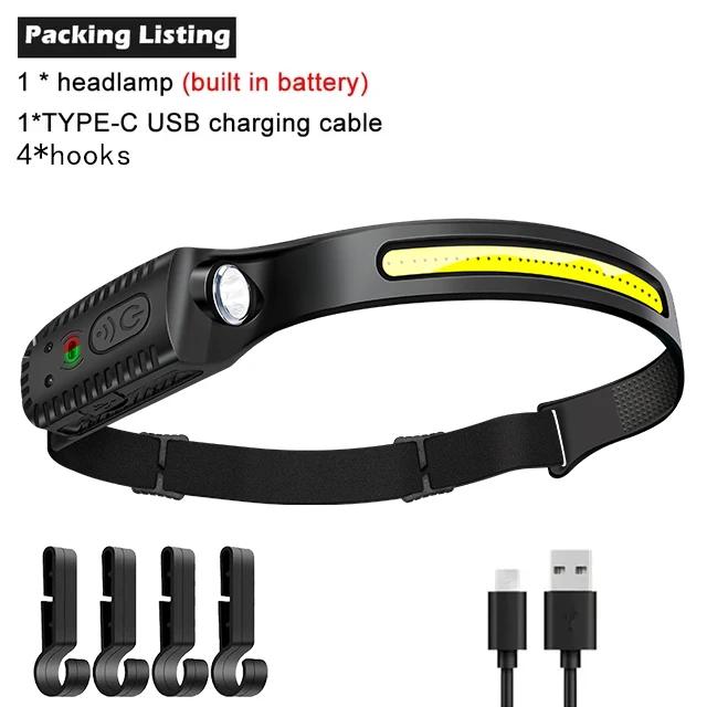 Powerful Induction COB LED Headlamp Built-in Battery USB Rechargeable  Head Torch Outdoor Waterproof Camping Fishing Headlight