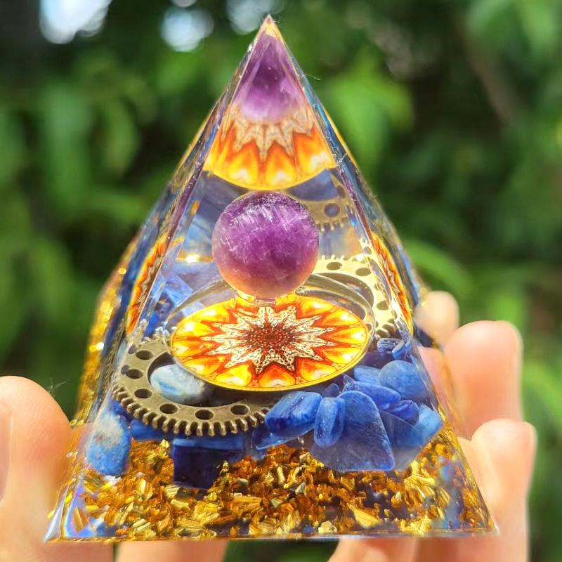 Energy Pyramid Reiki Natural Amethyst Ball Healing Crystals Chakra Tool Ornaments Resin Stones Craft Kids Gift Pyramid