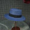 Navy Blue Flat Top Straw Hat Women'S Summer Seaside Sunshade Sun Protection Leisure Beach Vacation Woven Hat Elegant