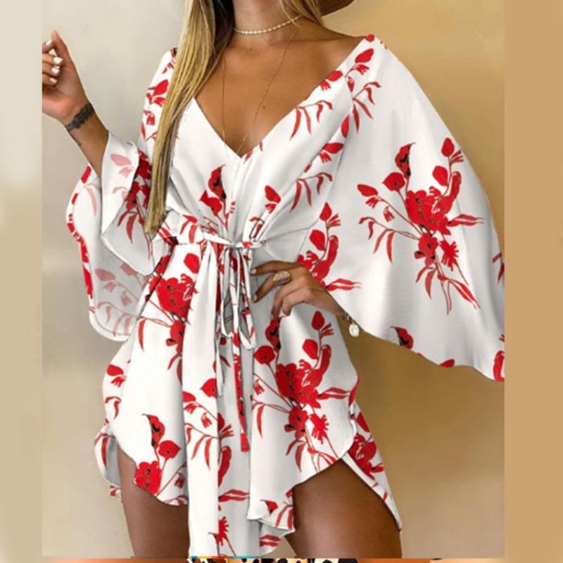 Wish Autumn New Sexy Collar Irregular Bat Sleeve Lace-up Dress