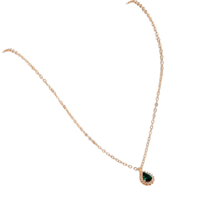 Exquisite Green Teardrop Synthetic Zircon Inlaid Necklace, Gold Tone Fashion Accessory Gift for Women