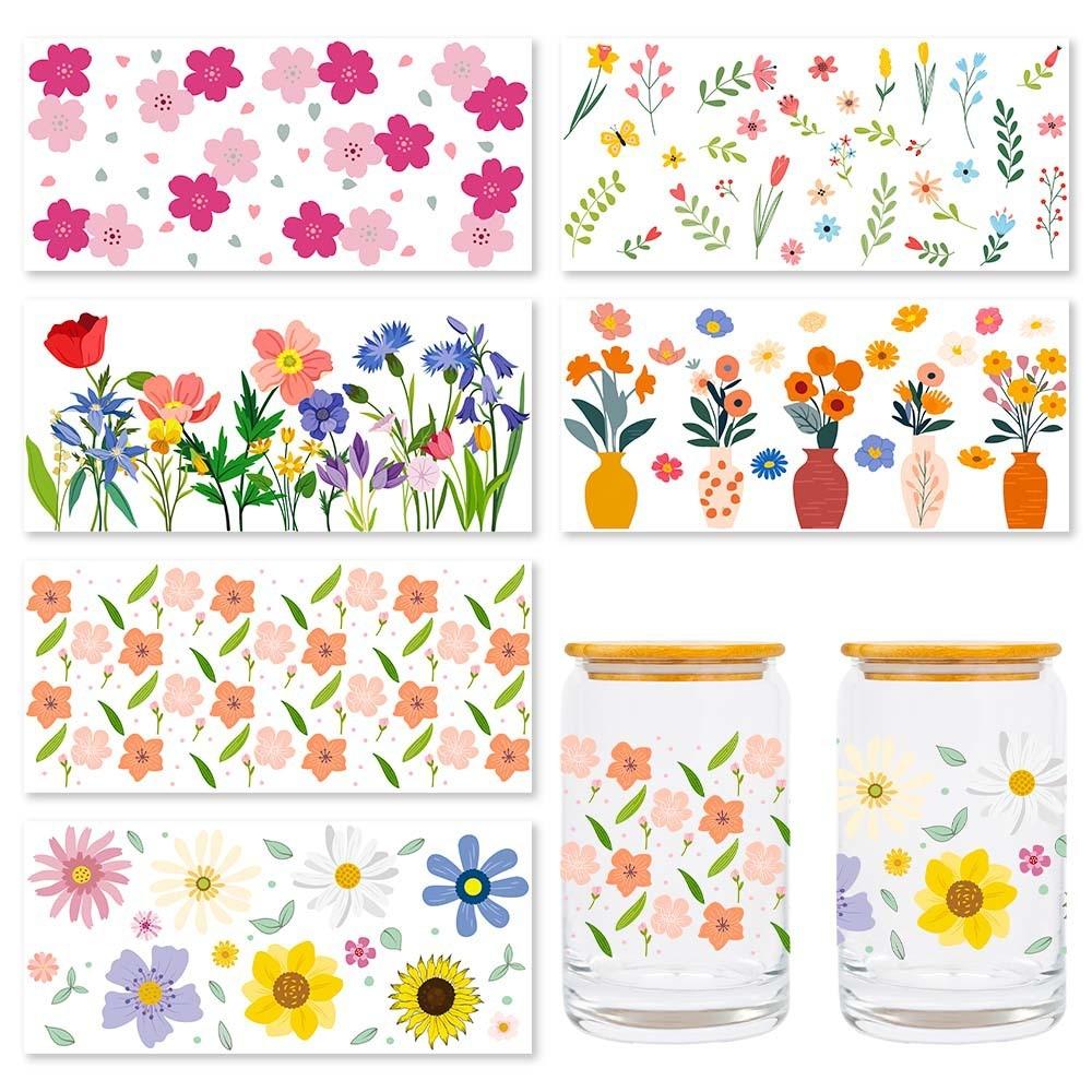 Glas Wasserbecher mit frischen Blumenpflanzen-Serie Kristall Transferaufkleber zur Heimdekoration