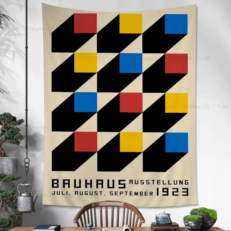 Bauhaus 1923 Tapestry, Abstract Geometric Wall Cloth for Bedroom Dorm & Modern Art Room Background Decor 100X70CM