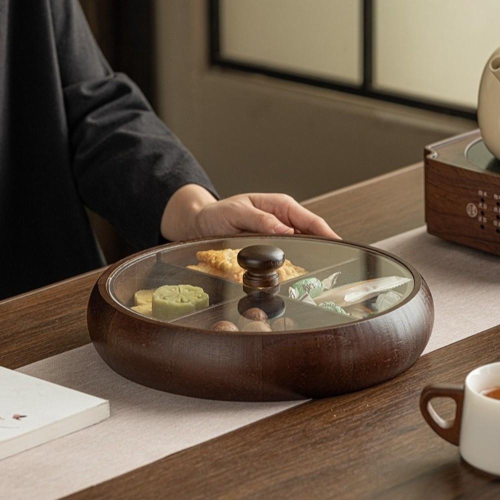 Wooden Nut Platter Round Dried Fruit Box Multi-functional Snack Serving Trays  Party Serving