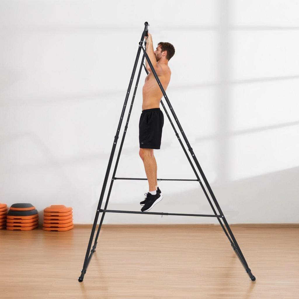 Yoga-Ständerrahmen, Maximale Belastung 200 kg Schwingständer, Dreieckige Struktur Aerial Rig, Aerial Silk Ständer mit EVA-Schaumstoff & 6m Yoga-Hängematte, 4-stufig Horizontal