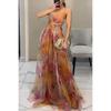 Popular Dress Mesh Printed Suspender Dress INS Vacation Party Dress Summer