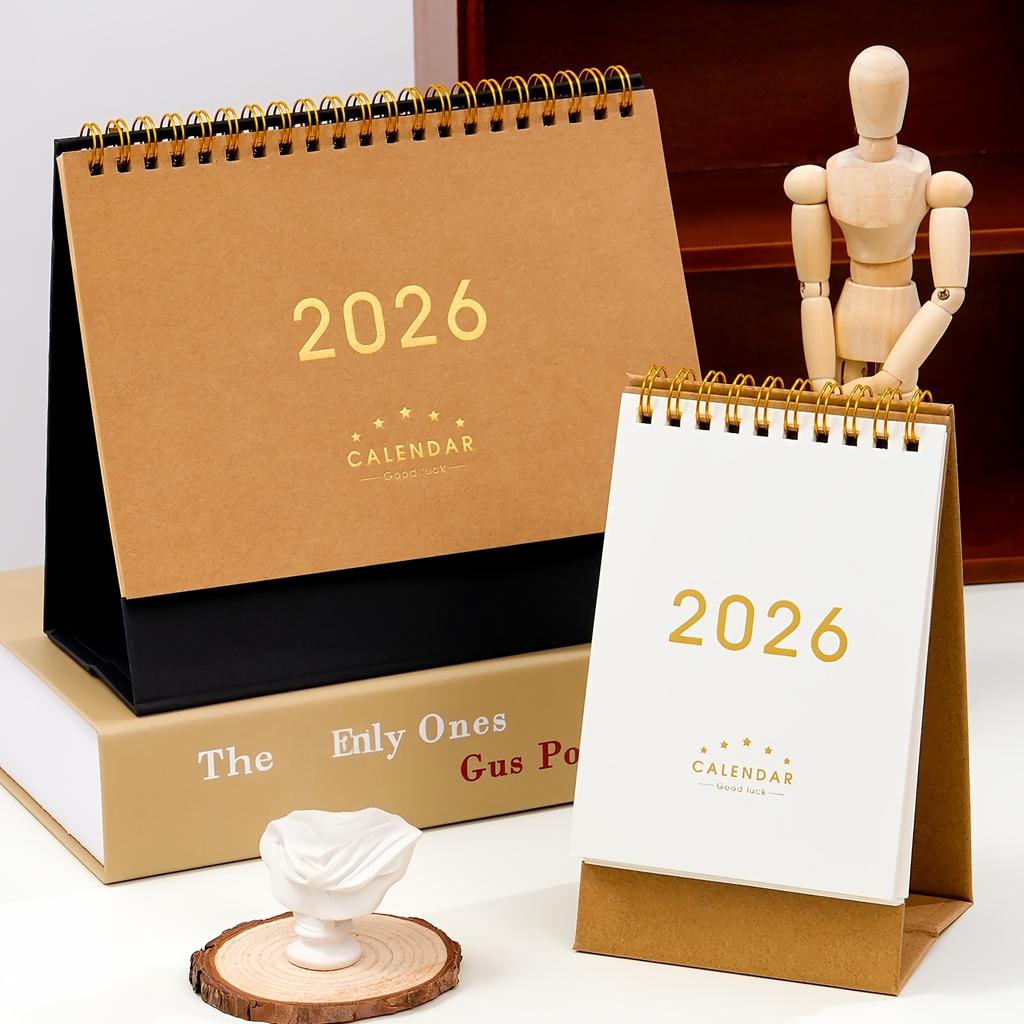 1pcs 2026 Vintage Kraft Paper Desk Calendar, Thick Monthly Grid for Office & Home, Efficient Planning & Decor, Calendars