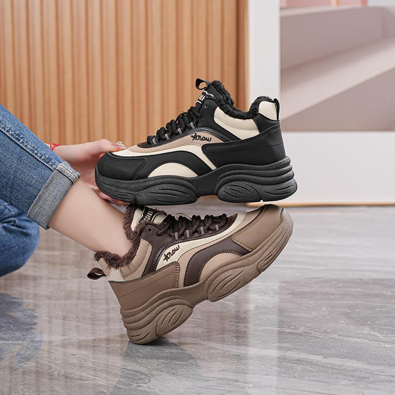 New winter velvet cotton shoes sports shoes casual thick-soled heightening dad shoes non-slip EP