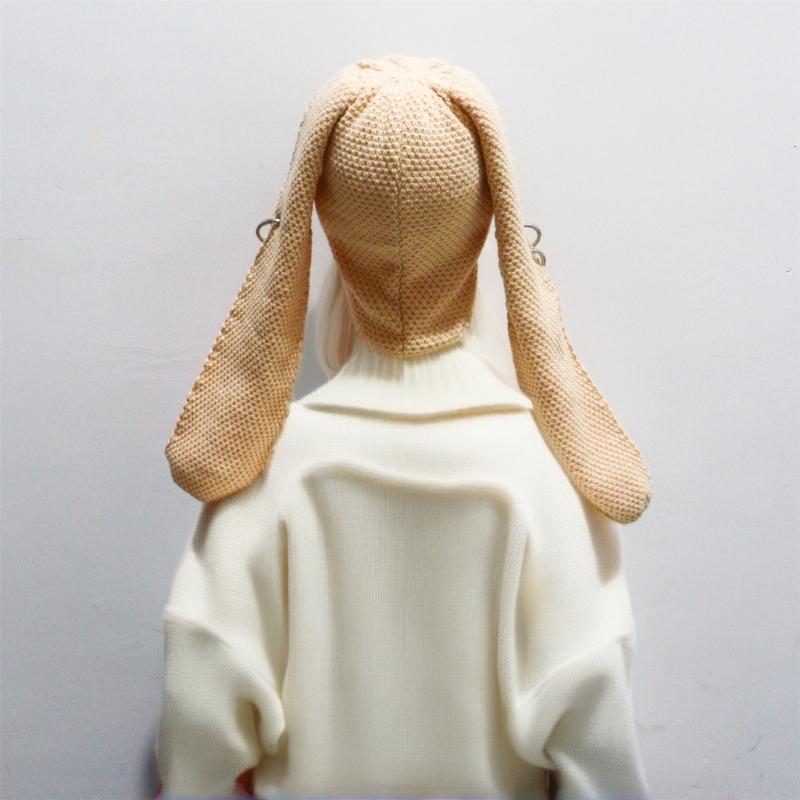 Knitted Hooded Face Mask Hat Adult Lovely Balaclava Hat with Long Rabbit Ears Teens Winter Warm Hat for Daily Use