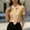 Womens Spring Tops Summer Shirts for Women Short Sleeve Office Blouse with Tie Womens Summer Tops Dressy Casual Style