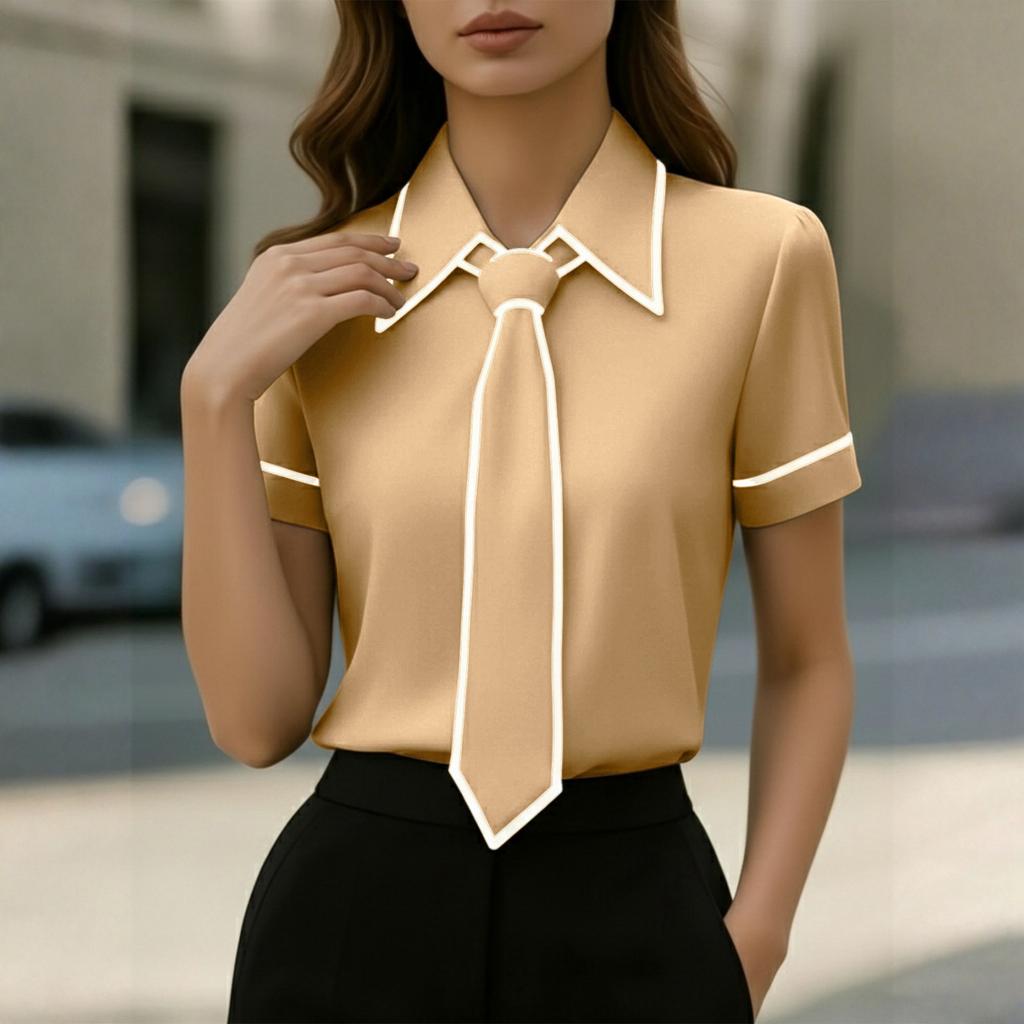 Womens Spring Tops Summer Shirts for Women Short Sleeve Office Blouse with Tie Womens Summer Tops Dressy Casual Style