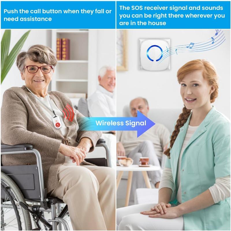 Notrufknopf für Senioren Zuhause Notruf Alarmknopf 500 FT Notrufglocke Pflege Intern Pflege Ältere Panikalarm Drahtlos