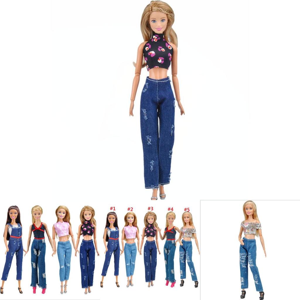 Trendy Handmade T-shirt Blouse And Jeans Clothes Outfits For 11 Inch Barbie Dolls