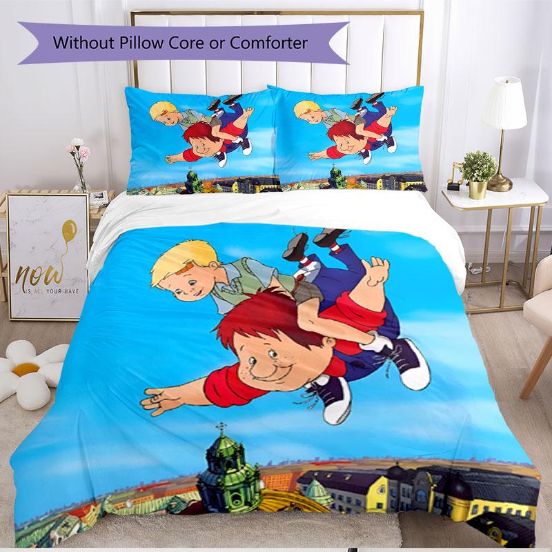 3-teiliges Bettbezug-Set (1 * Bettbezug + 2 * Kissenbezug, ohne Kern), Karlsson auf dem Dach Druck Weiches Ganzjahres-Bettwäsche-Set, Heim-Schlafzimmer-Dekoration Geschenk