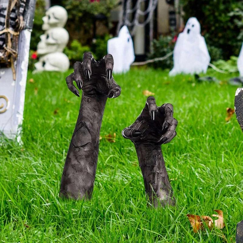 2PCS Halloween Horror Props 2D Bloody Hand Stake for Outdoor Garden Yard Sign Decor Halloween Decoration Party Home Ornament