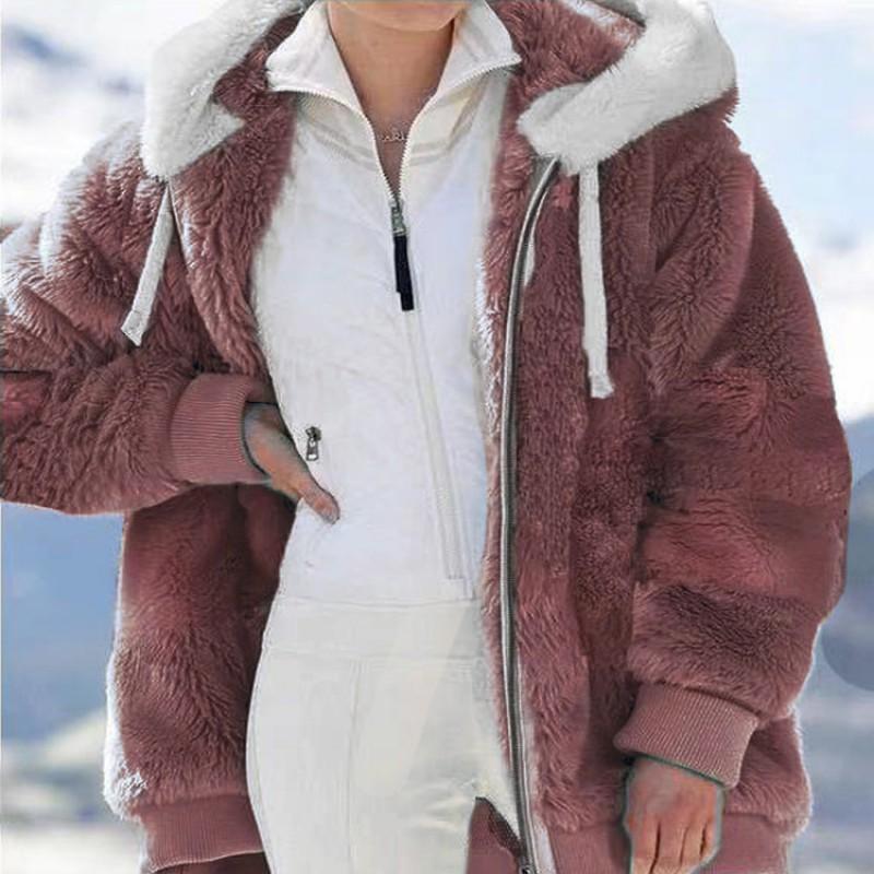 Womens Oversized Fleece-Lined Hooded Zip-Up Coat Winter Warm Loose Fit Long Outerwear In Solid Colors