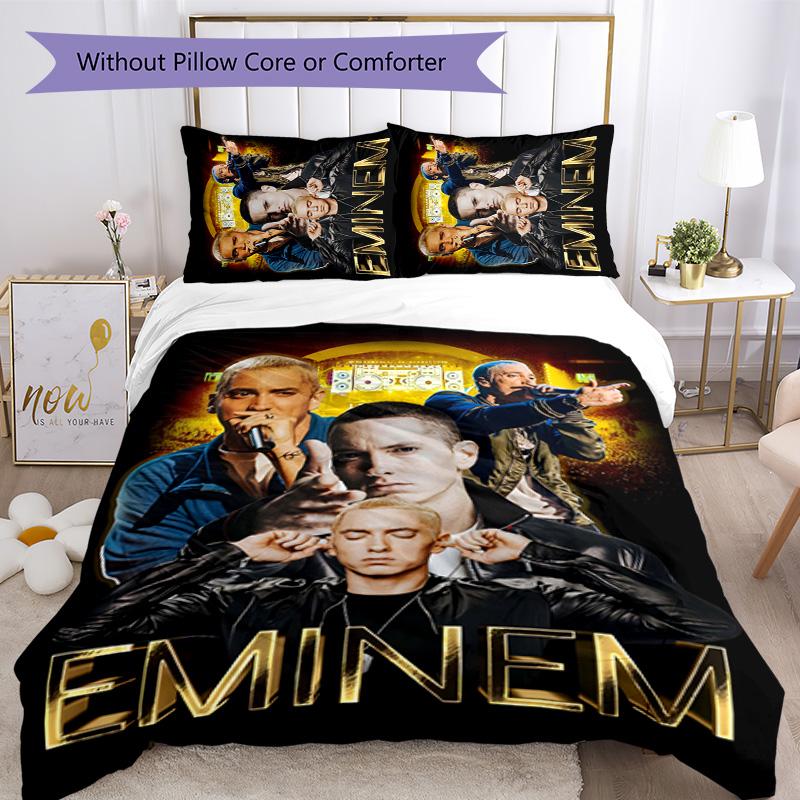 Eminem 3pcs Bedding Set Duvet Cover Closure Includes 1 Duvet Cover & 2 Pillowcases for All Seasons Bedroom Home Dorm Decor