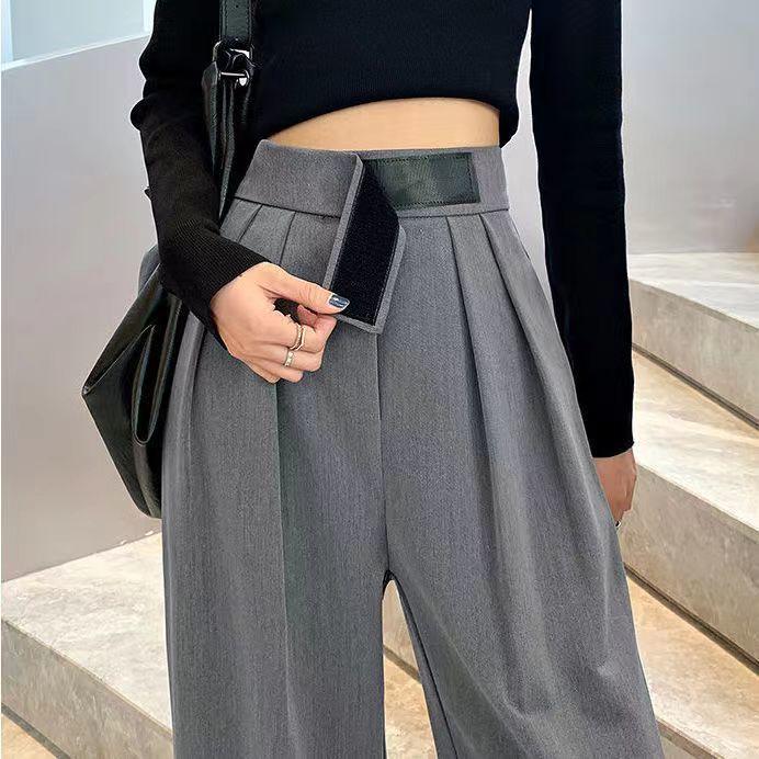 2025 Damen High-Waist Klettverschluss Weitbein-Hose: Frühlings-/Herbst-Casual-Drapierung Bodenlange Hose