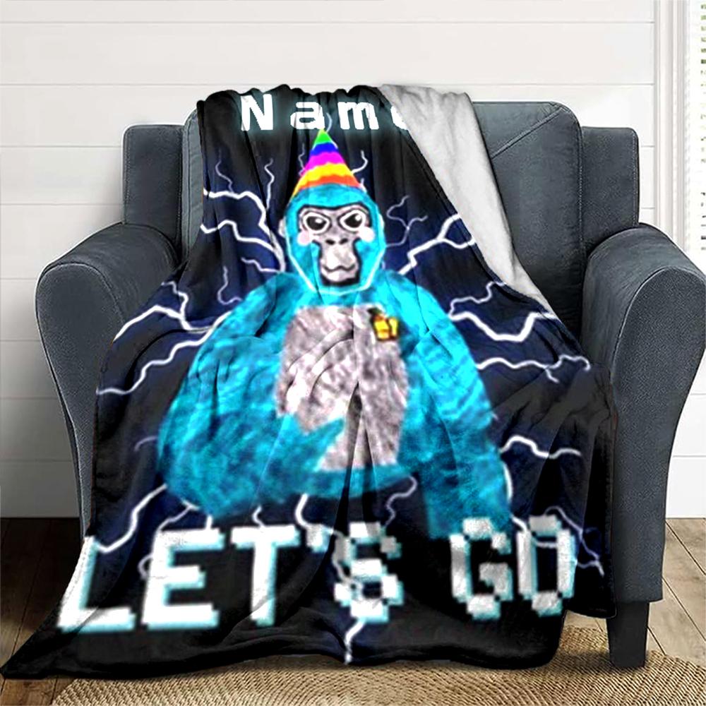 Customiz Name Personality Gorilla Tag Blanket Soft &Warm Sofa Office Bed Travel Lunch Break Blanket, Gift Suitable All Seasons