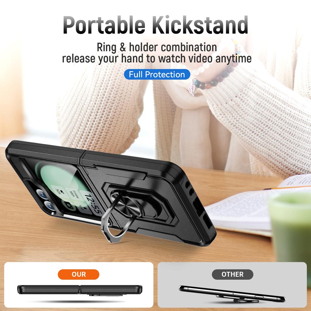 For Samsung Galaxy Z Flip7 FE 5G/Z Flip6 5G Case Military Grade Ring Kickstand PC + TPU Phone Cover