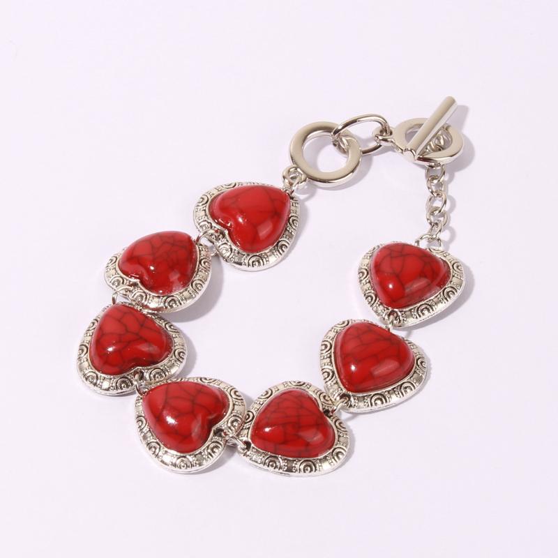 Vintage Heart Bracelet Unique Ethnic Style Turquoise Hand Jewelry Retro Love Charm Bracelet For Women