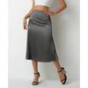 Women's Satin Half Skirt Summer Vent Professional A-line Skirt High Waisted Skirts