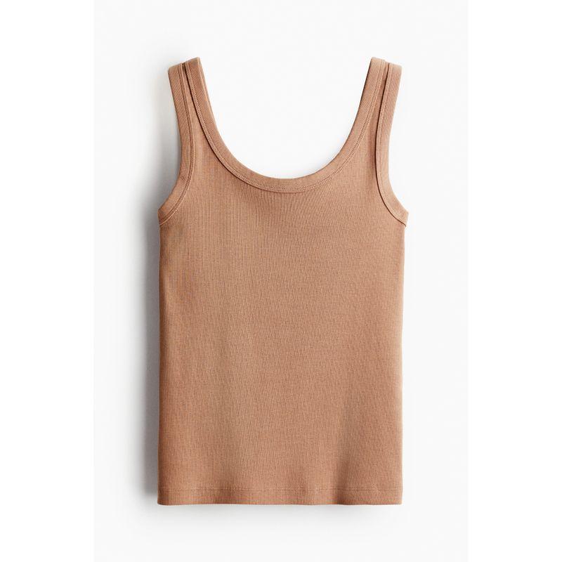 

HM Женская одежда Майка Летняя В рубчик Облегающая Простая Повседневная Без рукавов Топ 1243195 Beige 160/88(S)