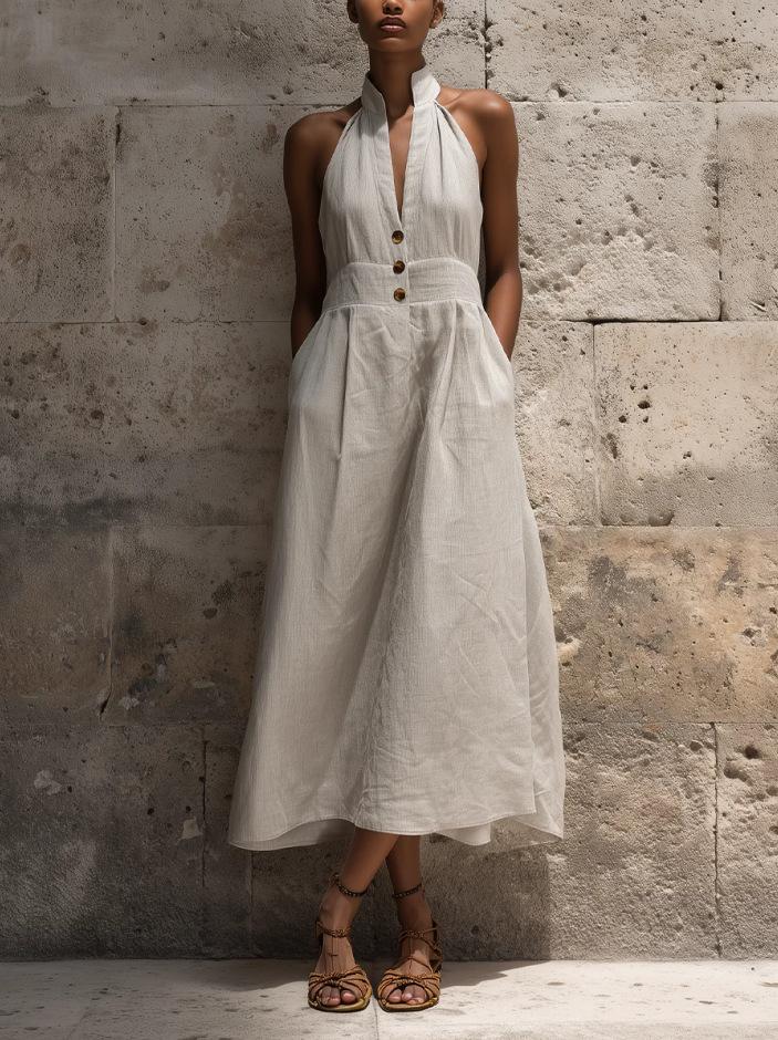 Independent Station Bosio Style Off-Shoulder Sleeveless Button-Up Half-Body Elegant Ladies Dress S