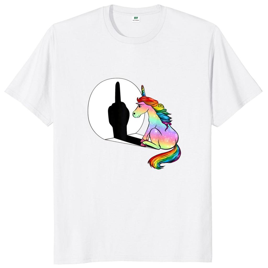 Summer Men's Unicorn Middle Finger Funny Printed Round Neck T-shirt Neutral 100% Cotton Soft Breathable Street Short Sleeve