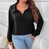 2025 Autumn/Winter Women's Plus Size V-Neck Ribbed Brushed Long Sleeve Top