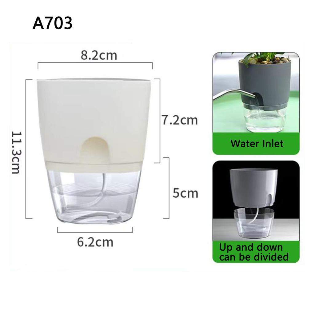 Transparent Double Layer Plastic Flower Pot Self Watering Flowerpot Cotton Rope Watering Small Plant Pot with Injection Port