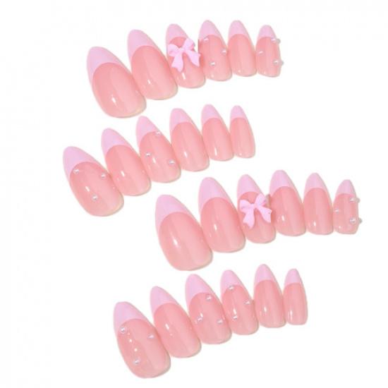 Wearable Nails Pink Nail Tips with Pearl Bow Nail Stickers Wearable Nails Nail Stickers Detachable Nail Tips