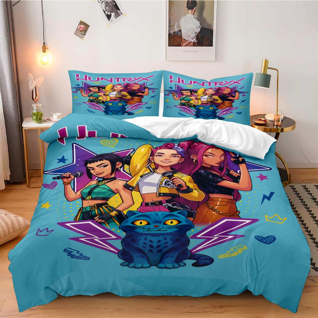 K-Pop Dämonenjäger Bettwäsche-Set für Fan-Kinder Maschinenwaschbar Langlebig King Queen Einzelgröße für K-Pop Mädchen Heim Schlafzimmer Dekor