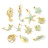 2 Pcs Blue Cubic Zirconia Ocean Charms Starfish Mermaid Conch Sun Shaped Melon Brass 18K Gold Plated Pendants For DIY Necklace