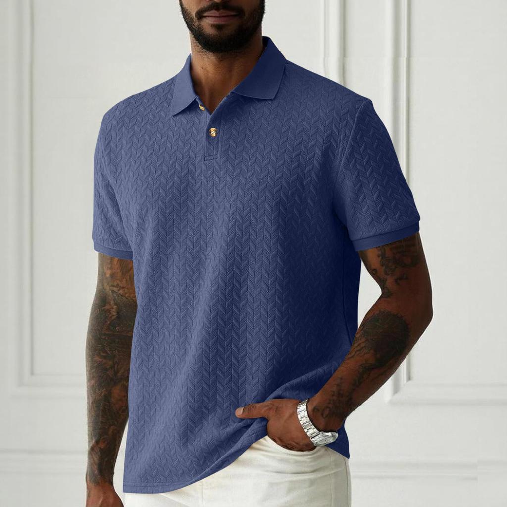 Men's Summer Jacquard Polo Shirt Short Sleeve Business Casual Collared Top Lightweight Breathable Fabric Comfortable Fit