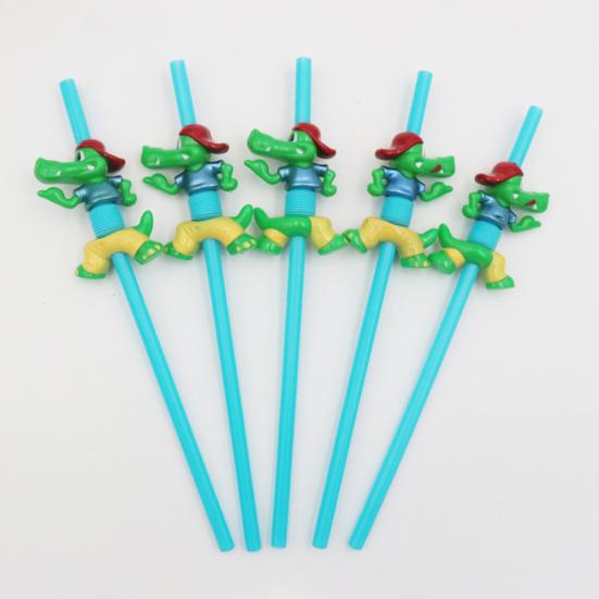 Plastic Cartoon Animal Cat Duck Reusable Drinking Straw Beverage Pipe with Brush