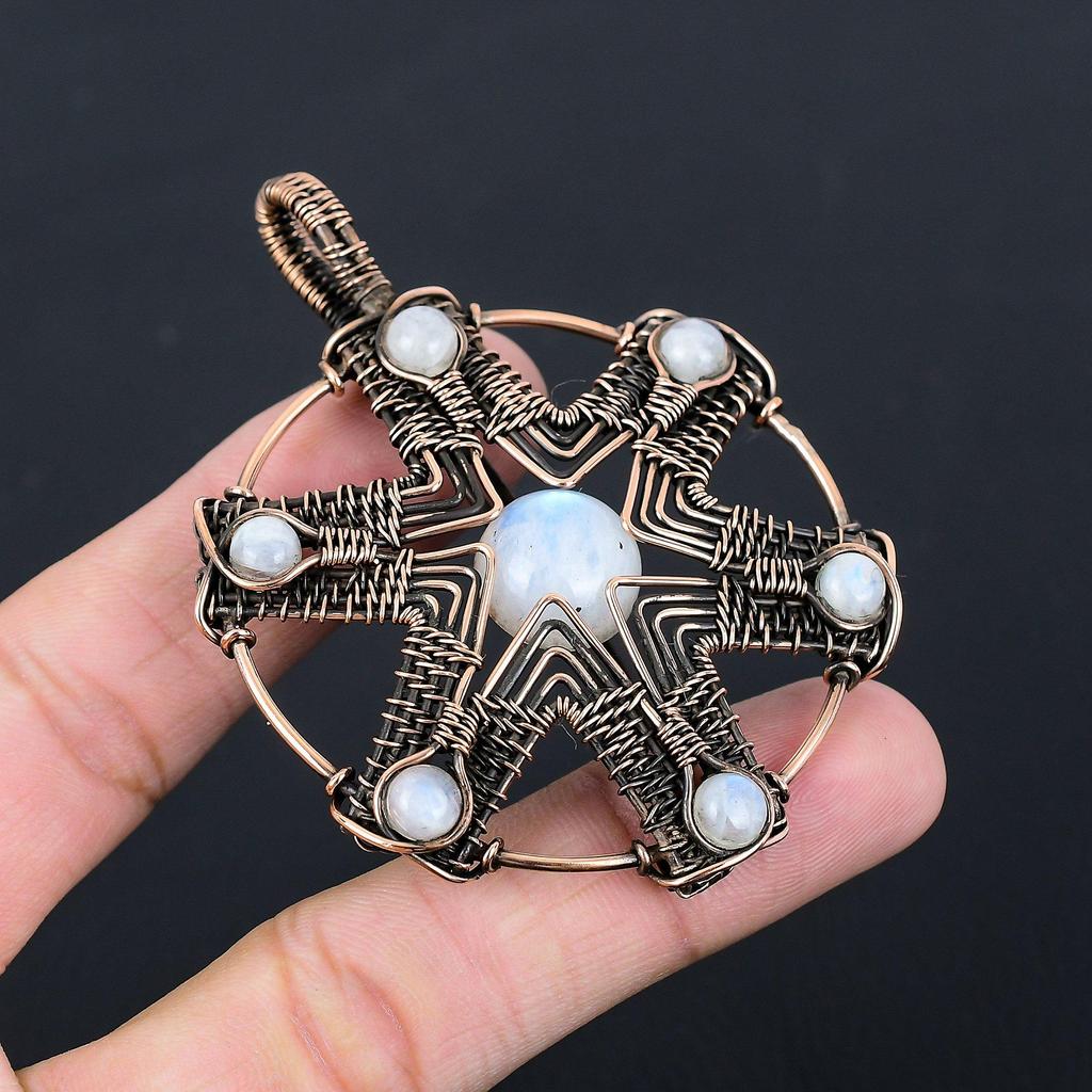 Moonstone Gemstone Pure Copper Wire Wrapped Handmade Pendant Jewelry Gift For Her