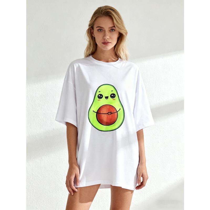 Avocado Print Oversized T-Shirt Black Cute Avocado Design For Casual Wear And Everyday Outfits