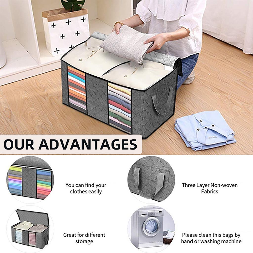 4 Pack Large Capacity Foldable Clothes Storage Bag  with Clear Window,Reinforced Handle Thick Fabric for Comforters, Blankets, Bedding, Clothes with S