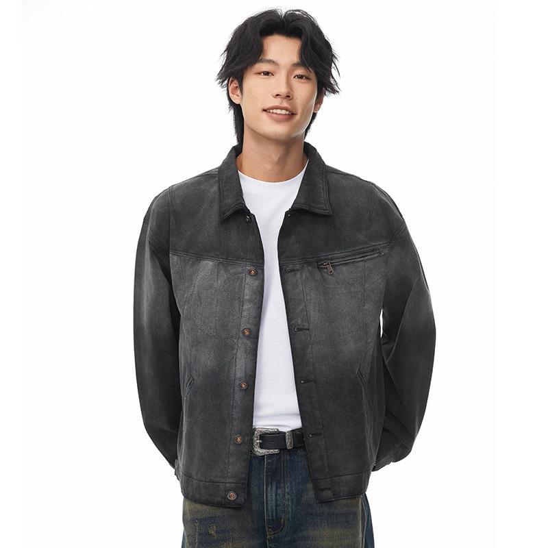

Retro Gradient Casual Jacket for Men s New Loose Cotton Lapel Shirt Jacket 4XL чёрный
