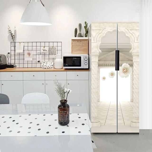 Water Droplets Geometry Line Pattern Self-Adhesive Refrigerator Freeze Sticker Kid's Art Fridge Door Cover Wallpaper Teenager 3D