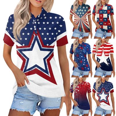 Damenmode Casual Revers Kurzarm Bedrucktes Hemd Damen Button Up Tops